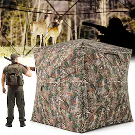 Costway - Hunting Blind for 3-4 People with 270° Viewing Range Carrying Bag - Camouflage