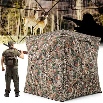 Front. Costway - Costway Camouflage Hunting Blind for 3-4 People with 270° Viewing Range Carrying Bag - Camouflage.
