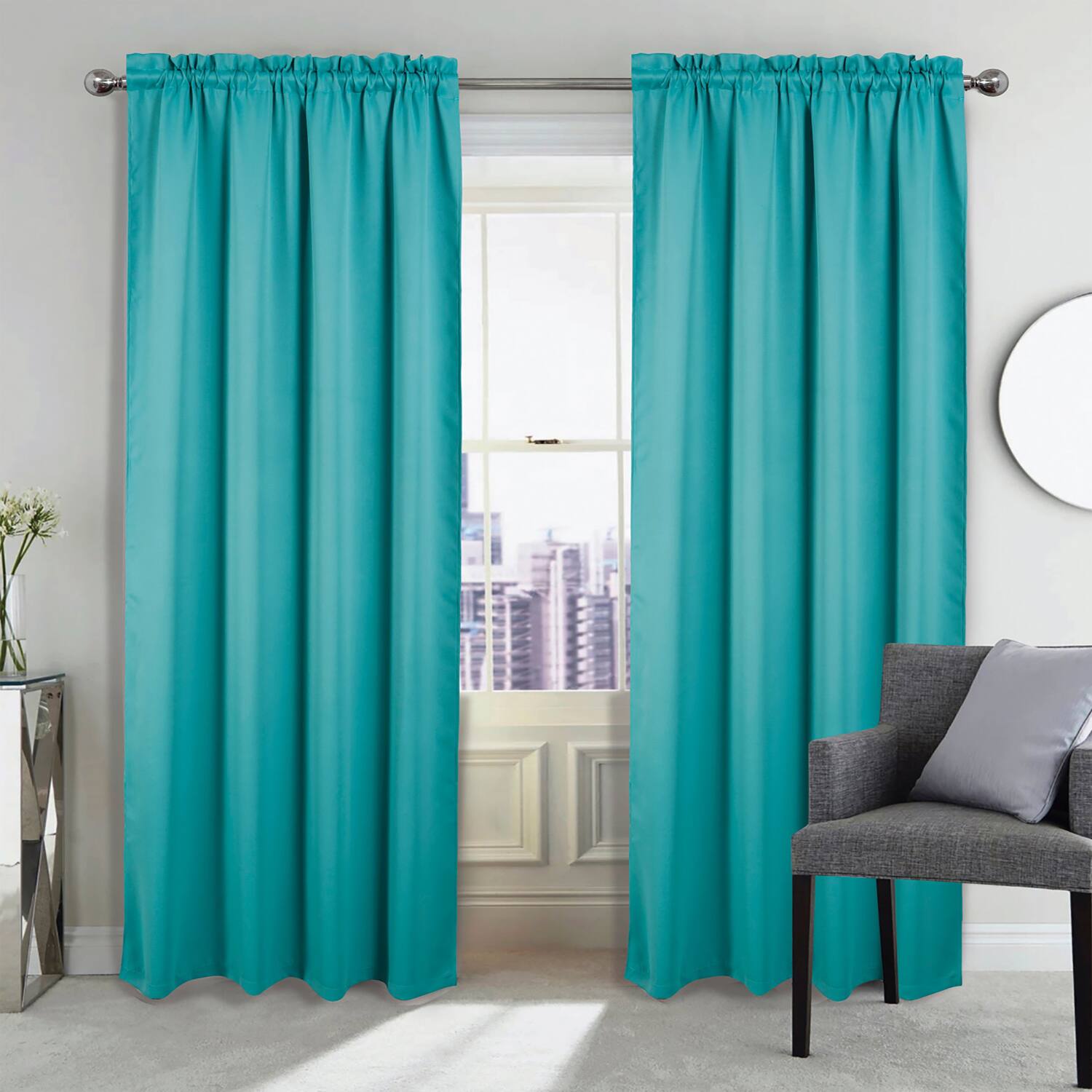Angle. RT Designers Collection - RT Designers Collection 100% Polyester Twilight Blackout Rod Pocket Curtain Panel 54" x 84" Turquoise - Turquoise.