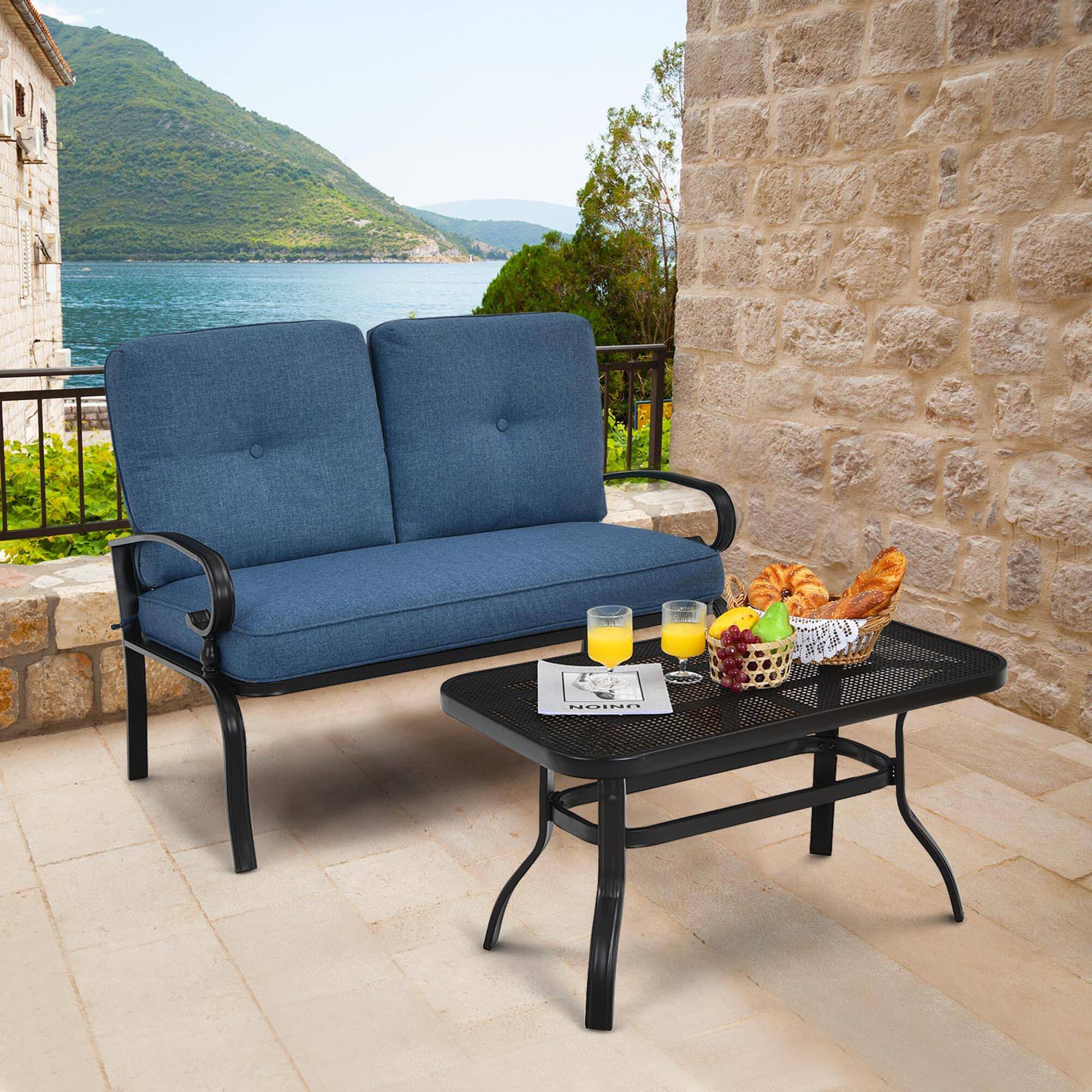 Alt View 8. Gymax - Gymax 2PCS Patio Loveseat & Table Set Conversation Sofa Set w/ Blue Cushions - Blue.