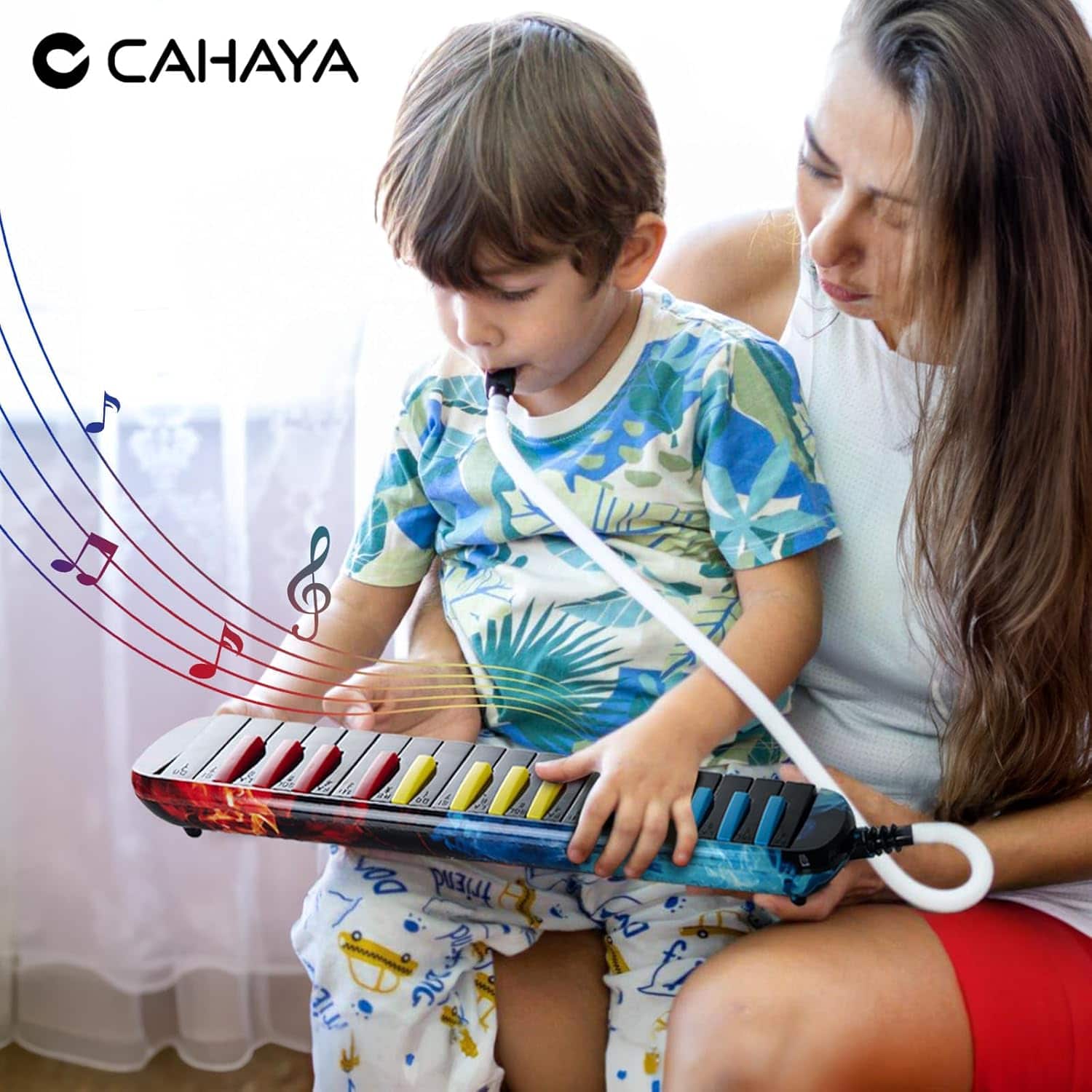 CAHAYA Melodica 32 Keys: Double Tubes Mouthpiece Air Piano