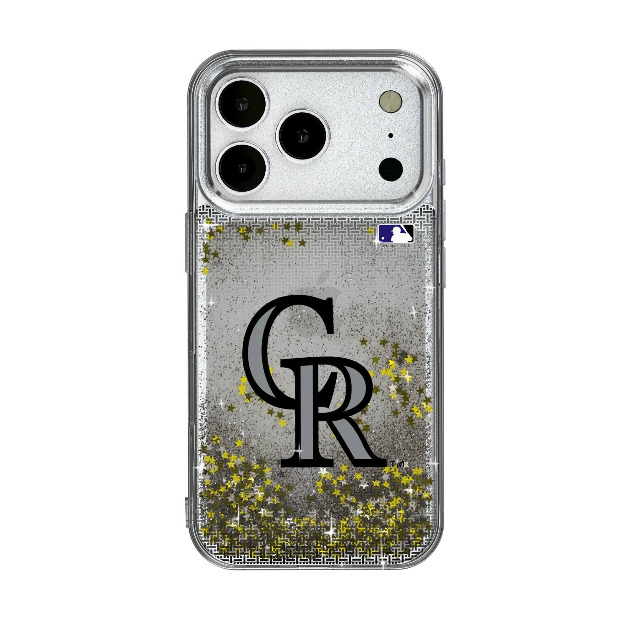 Front. Keyscaper - Colorado Rockies Linen Logo iPhone Glitter Case - 14 - Multicolor.