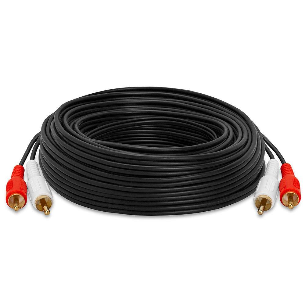 Angle. Cmple.com - 2 RCA to 2 RCA Cable 50ft Black Male to Male Gold-Plated Stereo Audio Cord - Black.
