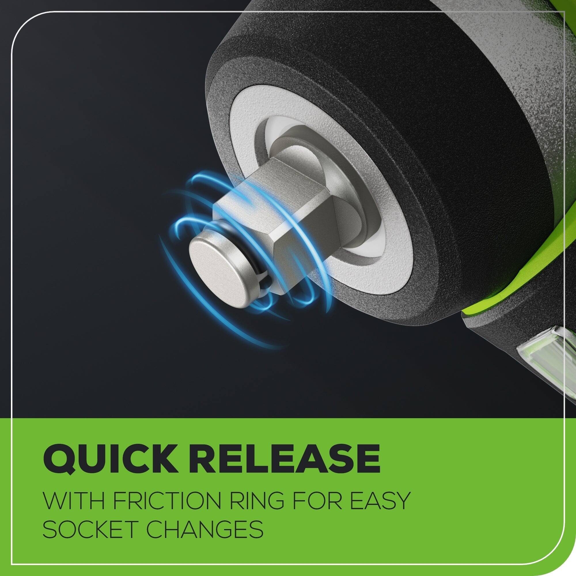 QUICK RELEASE  
WITH FRICTION RING FOR EASY SOCKET CHANGES