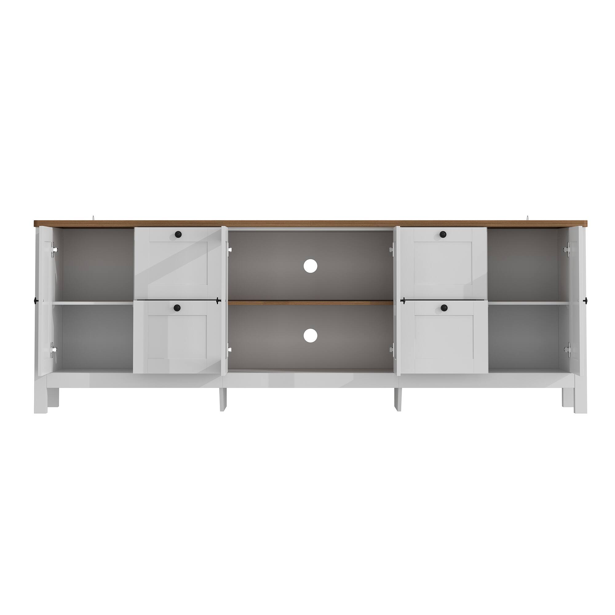 Alt View 9. Famapy - 90.6" Farmhouse TV Stand for 85 Inch TV, Glass Doors, Adjustable Shelves, 10-Compartment Storage - White & Wooden.