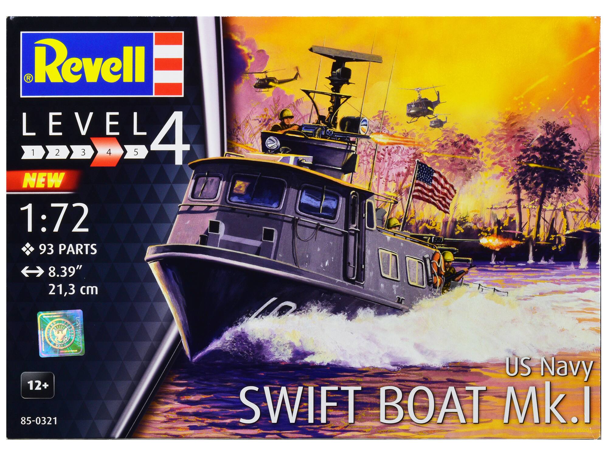 Revell  
LEVEL 4  
1 2 3 4 5  
NEW  
1:72  
93 PARTS  
8.39"  
21,3 cm  
12+  
85-0321  
US Navy  
SWIFT BOAT Mk.I