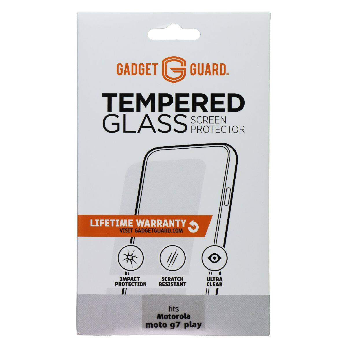 GADGET GUARD.  
TEMPERED GLASS SCREEN PROTECTOR  
LIFETIME WARRANTY  
VISIT GADGETGUARD.COM  
IMPACT SCRATCH PROTECTION RESISTANT  
ULTRA CLEAR  
fits Motorola moto g7 play