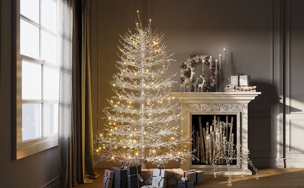 Alt View 5. Tiramisubest - 6FT Pre-lit Aspen Fir Artificial Christmas Tree,Hinged Xmas Tree 623 Snow Flocked Branch Tips,420 Warm Yellow LED Lights - White.