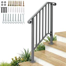 Winado - 2-Step Handrails Wrought Iron Transitional Crimping Handrail Waterproof Cover for Concrete Steps Indoor Outdoor Garden - Silver