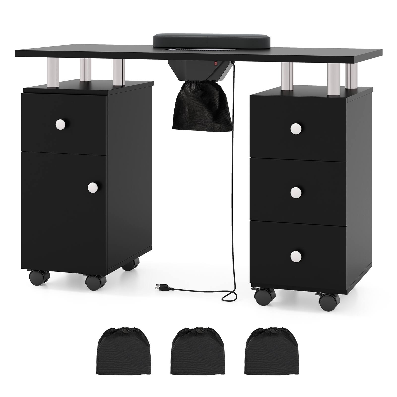 Alt View 9. Gymax - Gymax Manicure Table Nail Desk w/ Electric Dust Collector 3 Dust Bags Wrist Rest Black - Black.