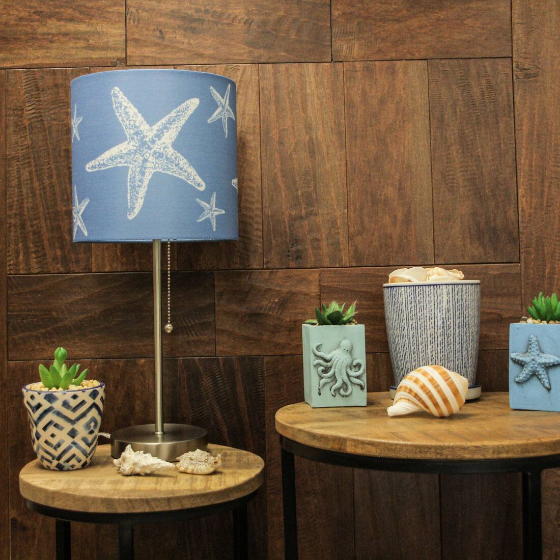 Alt View 4. Things2Die4 - Brushed Nickel Finish Coastal Table Lamp With Blue Starfish Shade Set of 2 - Blue.