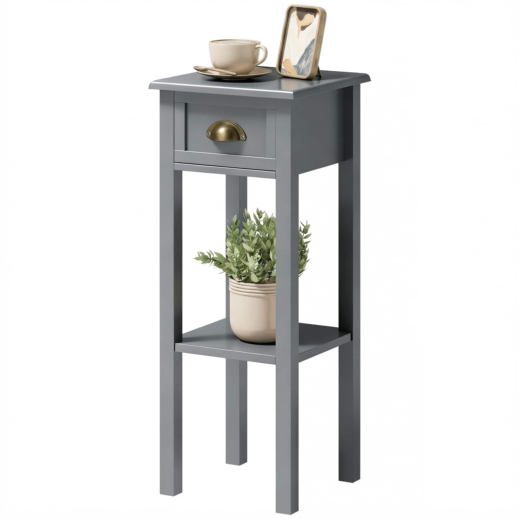 Homcom - Side Table with Drawer and Shelf - Gray