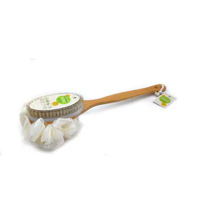 Front. Pursonic - Dual Action Dry Brush & Mesh Sponge Combo with Lotus Wooden Handle - Beige.