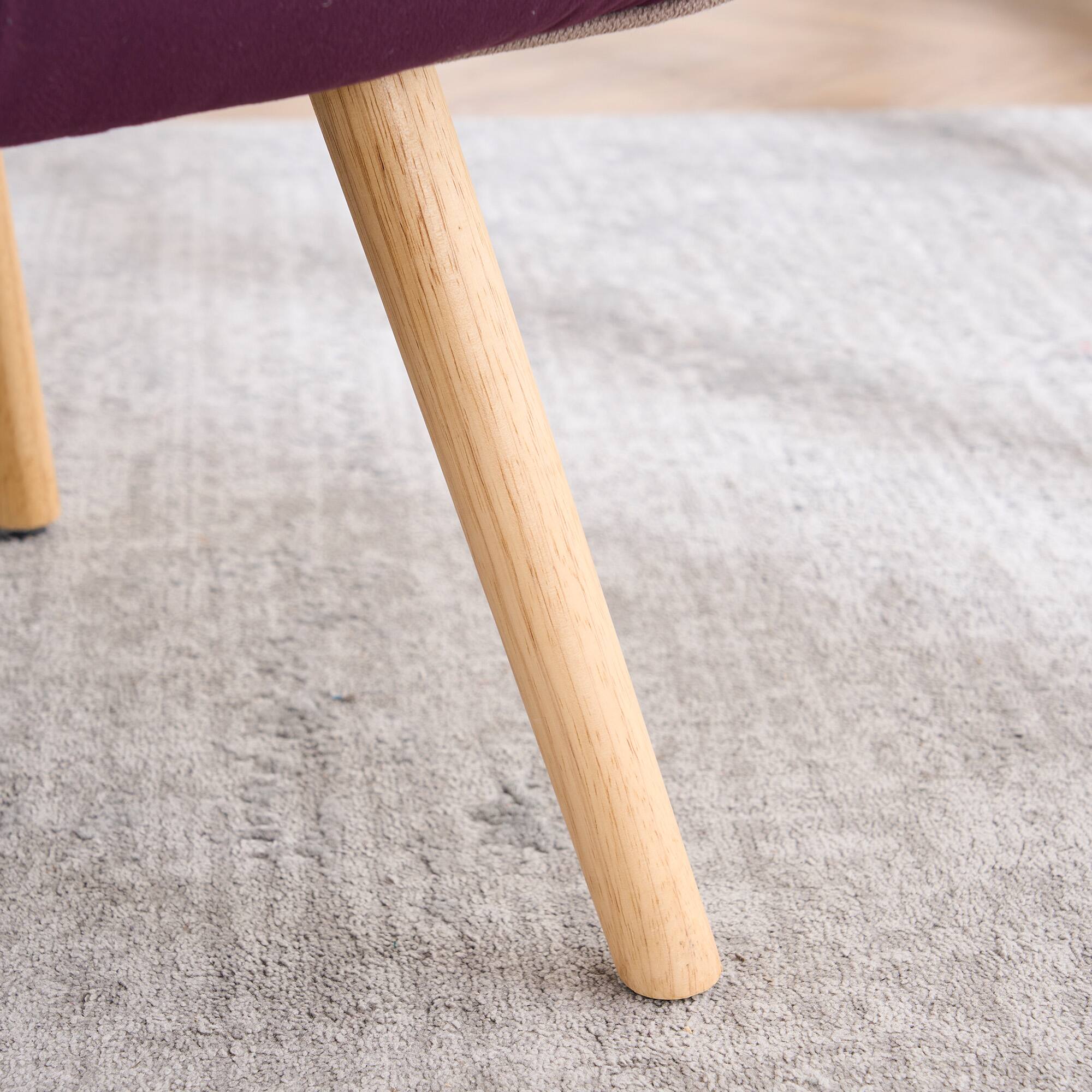 Alt View 1. FERPIT - FERPIT Patchwork Upholstered Wingback Accent Chair with Rubberwood Legs, Purple - Purple Patchwork.