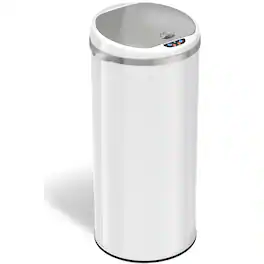 iTouchless - 13 Gallon Touchless Sensor Trash Can with AbsorbX Odor Control System, White Stainless Steel Round Shape Kitchen Bin - Pearl White
