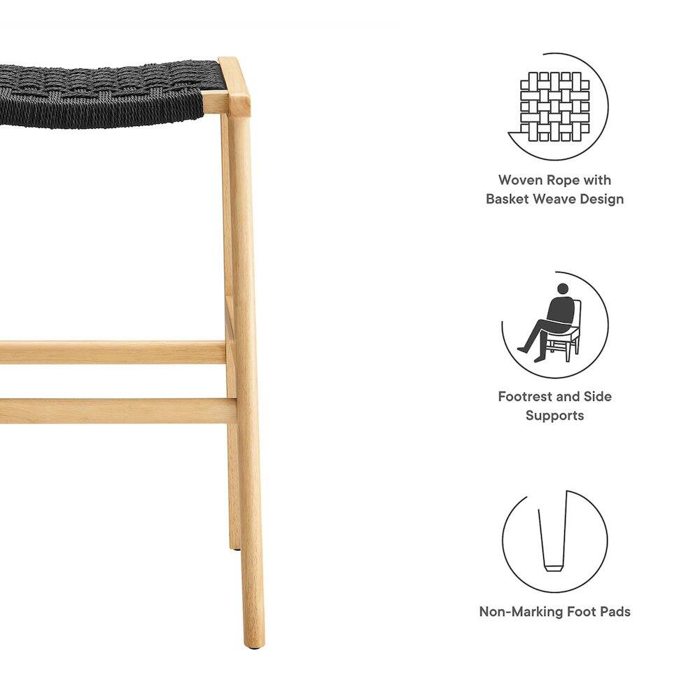 - Woven Rope with Basket Weave Design
- Footrest and Side Supports
- Non-Marking Foot Pads
