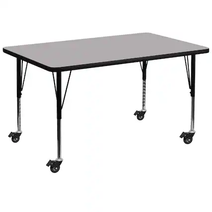 Front. Flash Furniture - Wren Mobile 24''W x 48''L Rectangular Grey Thermal Laminate Activity Table - Height Adjustable Short Legs - Gray.