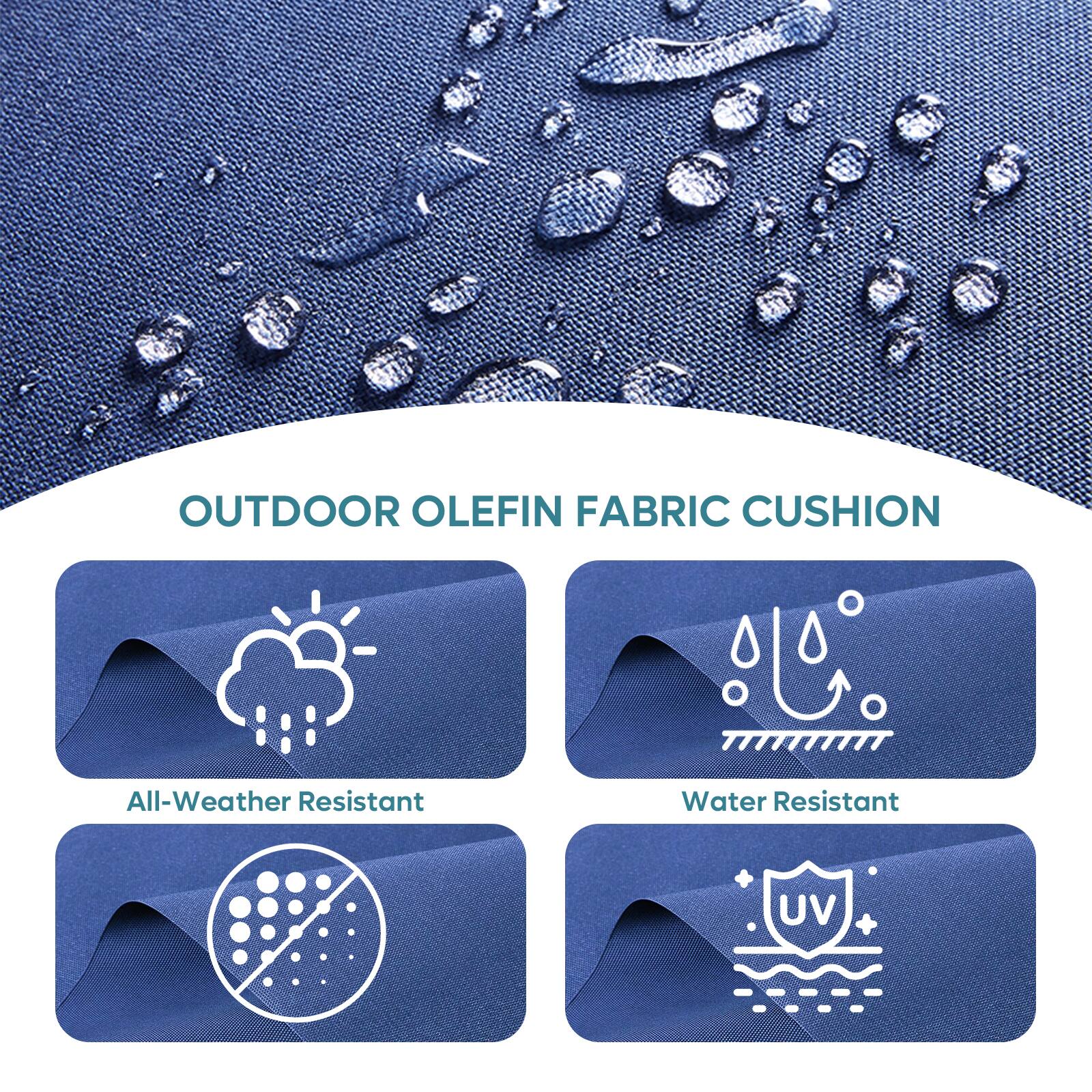 OUTDOOR OLEFIN FABRIC CUSHION
All-Weather Resistant
Water Resistant
UV