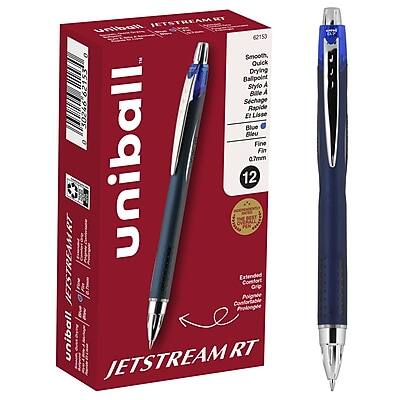 Sure, here is the corrected and grouped text:
**Uniball JETSTREAM RT**
- **Model:** 62153
- **Color:** Blue Bleu
- **Tip Size:** 0.7mm Fine Fin
- **Features:**
- Smooth
- Quick Drying
- Balpoint A Bille A
- Schage Rapide
- Lisse
- **Packaging:**
- 12 Pens
- **Additional Features:**
- Extended Grip
- Comfortable
- Prolonge
- Confortable
- **Certification:**
- Eco-Friendly
- Produit Écologique
- **Barcode:** 62153
**Uniball JETSTREAM RT**
