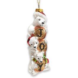 OrnamentallyYou - Joyful Polar Bear Trio Stacked Glass Christmas Ornament - Multi-colored