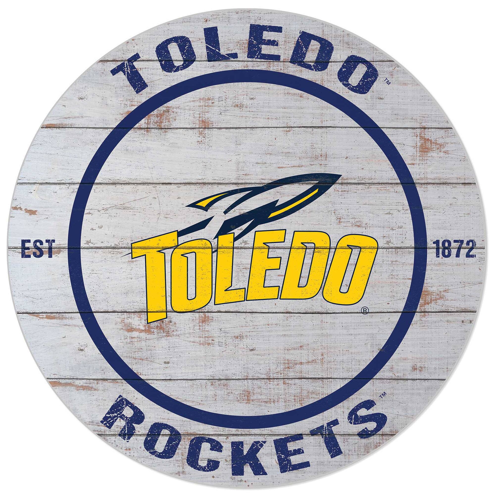 White Toledo Rockets 20'' x 20'' Indoor/Outdoor Weathered Circle Sign