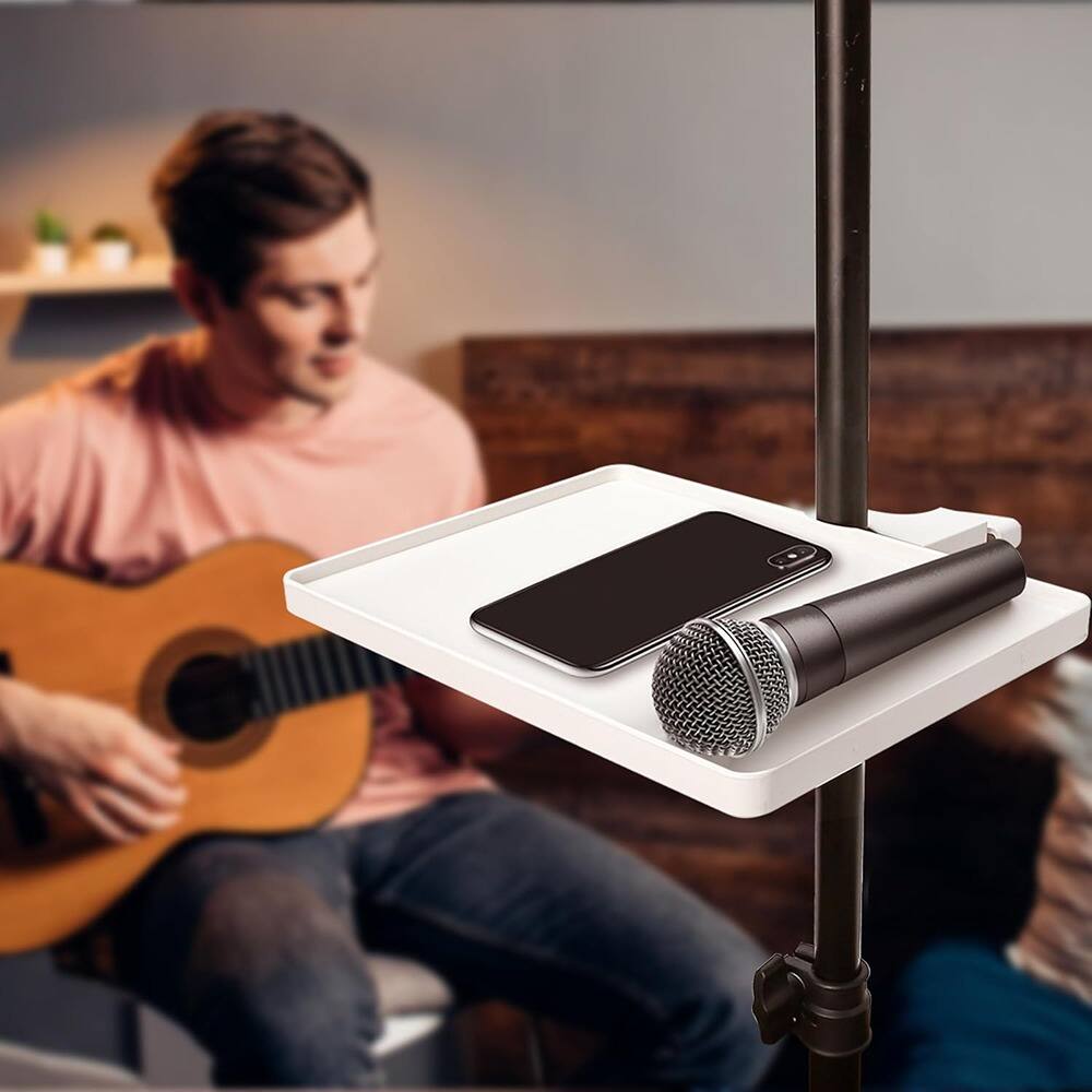 Alt View 1. MOSZAR LLC - Microphone Tray Holder – White Clip-On Clamp, 8.7"x6.5" Desk & Tripod Mount.