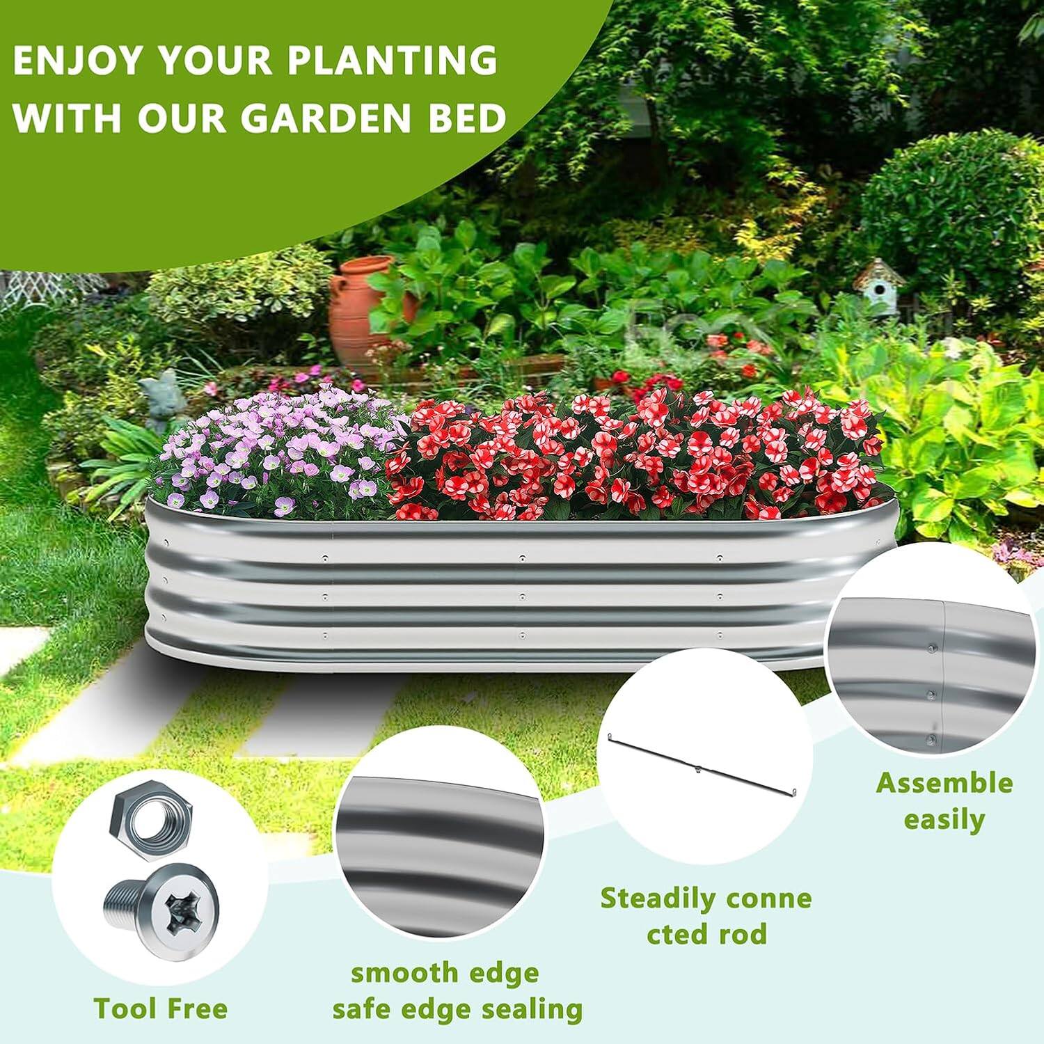 ENJOY YOUR PLANTING WITH OUR GARDEN BED

- Assemble easily
- Tool Free
- Steadily connected rod
- Smooth edge
- Safe edge sealing