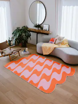 Lanyspace - 5'x7' Area Rug, Washable Rugs, Non-Slip and Tear-Resistant Soft Carpet, Irregular Orange and Pink Wavy Rug - Multicolor