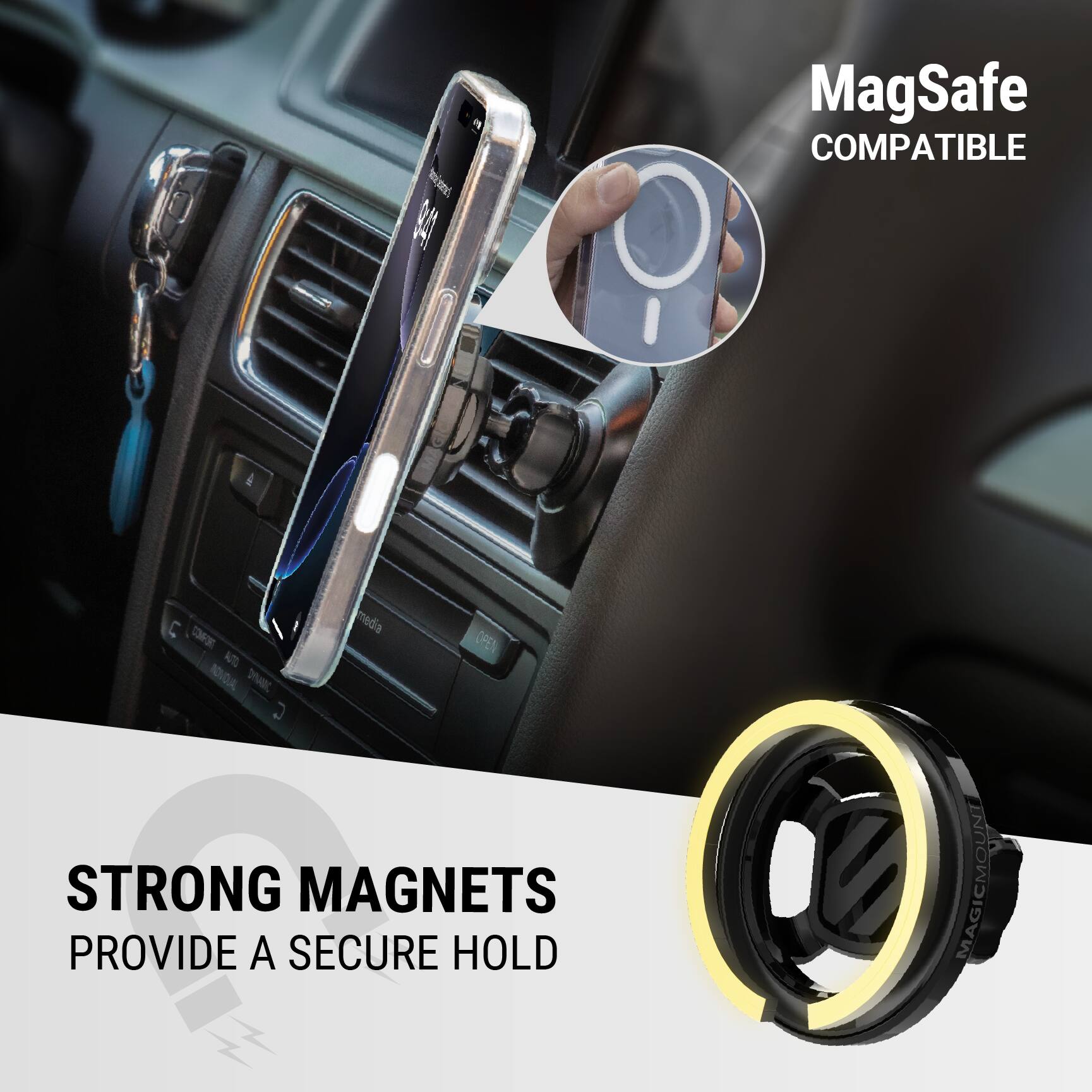 MagSafe compatible C-ADNAD media open strong magnets provide a secure hold.