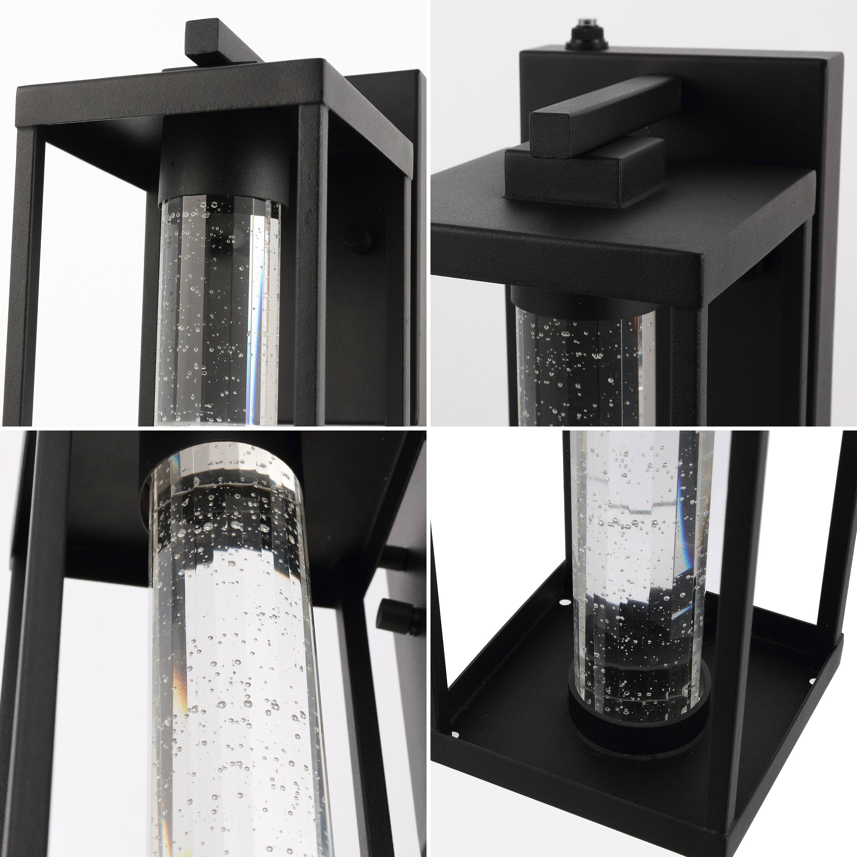 Alt View 5. Jonathan Y - Juno 4.75" 1-Light Industrial Vintage Iron/Seeded Glass with Dusk-to-Dawn Sensor Integrated LED Outdoor Sconce, Black - Black.