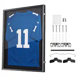 VEVOR - Jersey Frame Display Case, 36.4 x 28.3 x 1.5 in, Wooden Sport Jersey Shadow Box with 98% UV Protection PC Panel - Black
