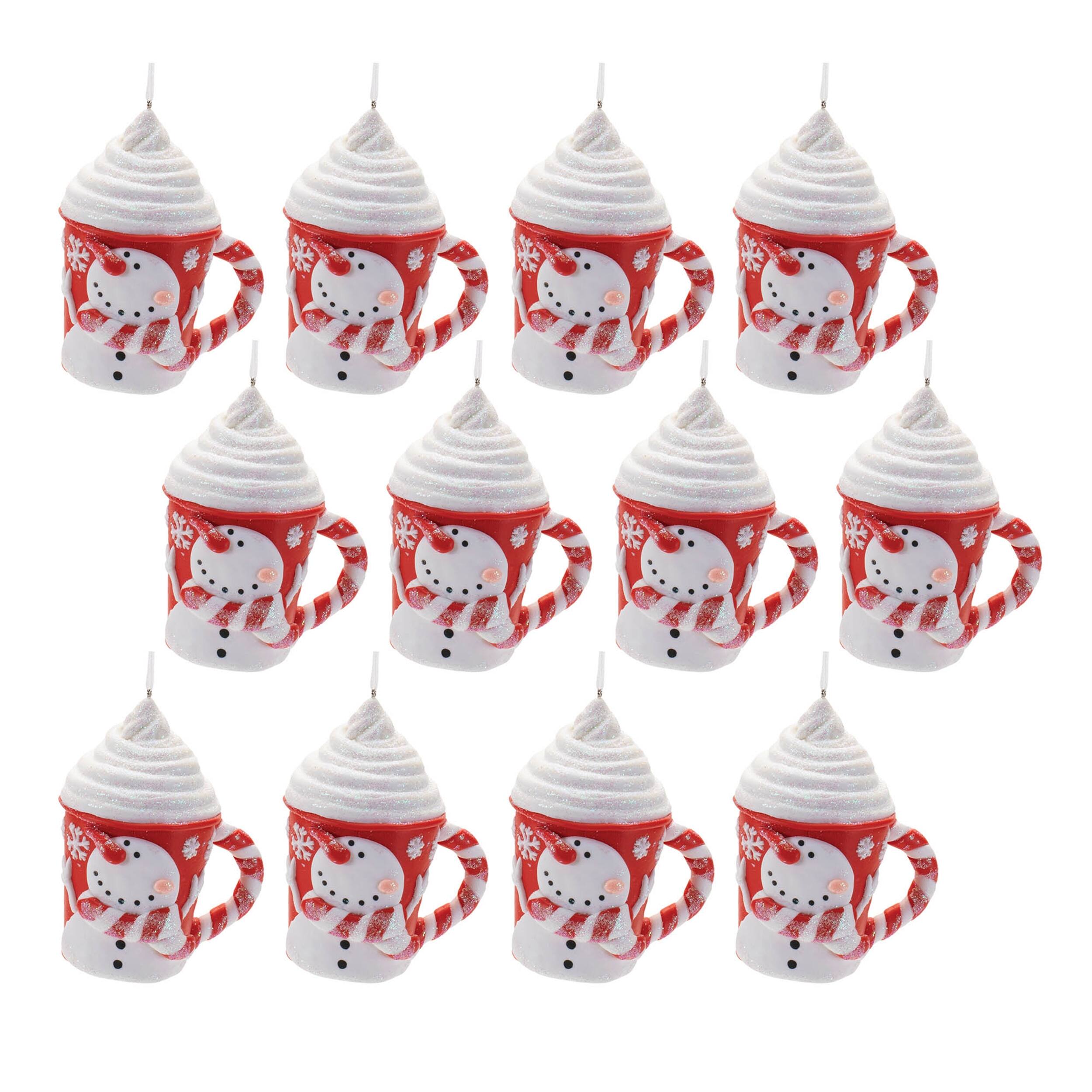 Left. BreeBe - Peppermint Snowman Mug Ornament (Set of 12) - Red, White.