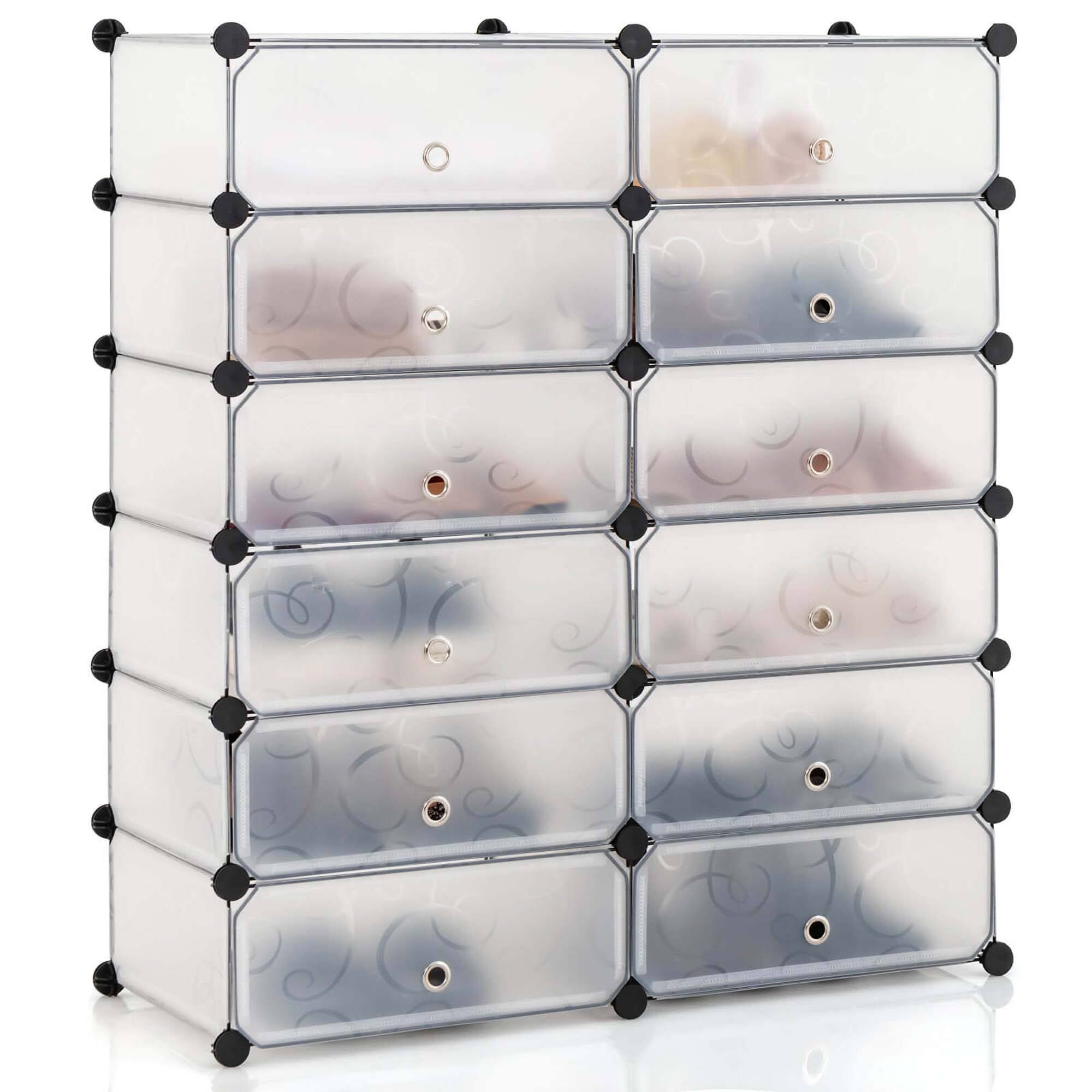 Alt View 19. Costway - Shoe Rack 12-Cube DIY Plastic Shoe Cabinet Multi Use Modular Closet Shelf White - White + Black.