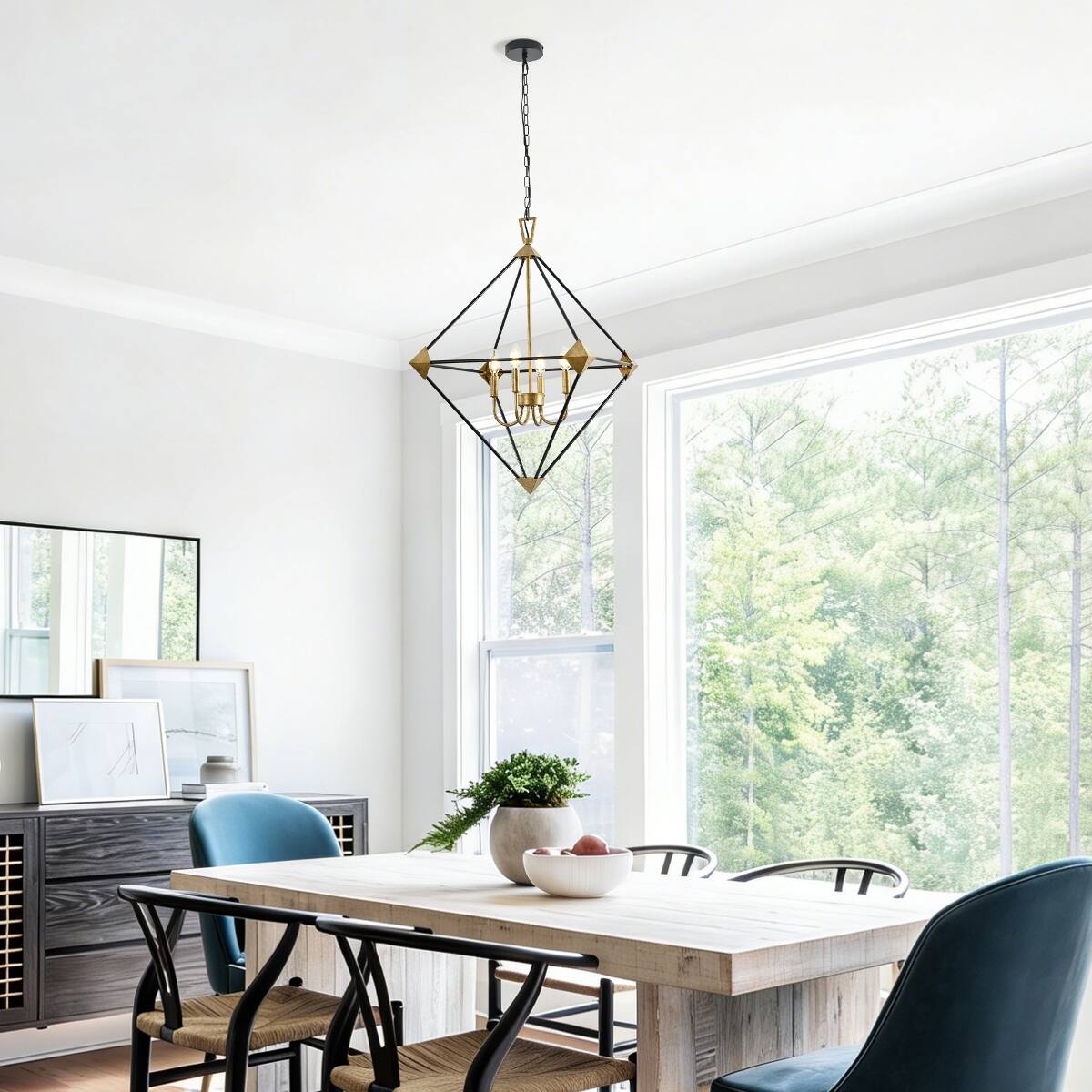 Loheer Four Light Pendant Chandelier Matte Black and Antique Gold ...