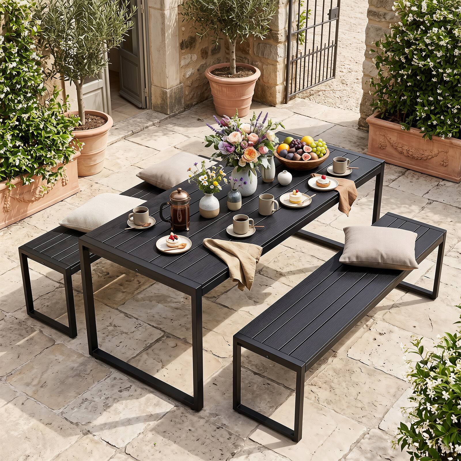 Alt View 4. Gymax - Gymax 48'' Outdoor Bench Patio Backless Bench w/Wood-Plastic Composite & Metal Frame Black - Black.
