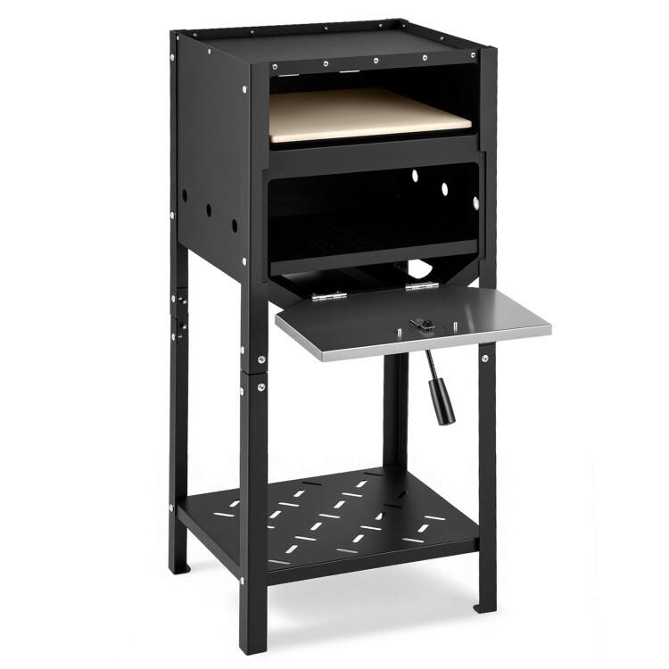 Front. Mondawe - Portable Outdoor Pizza Oven with Stone, Peel and Cover, 12 Inch Wood Fired - Black.