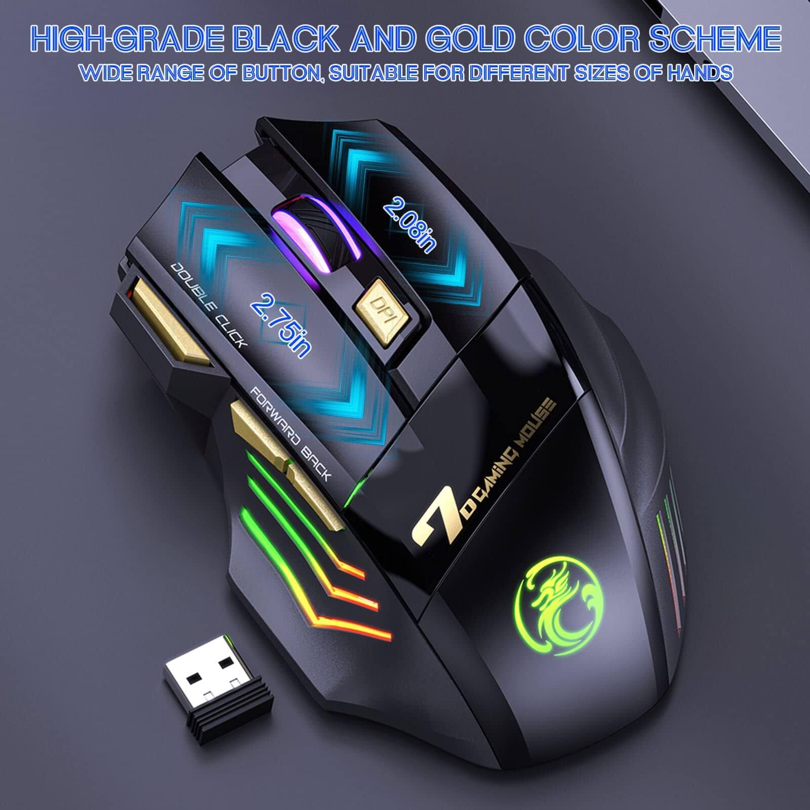 HIGH-GRADE BLACK AND GOLD COLOR SCHEME  
WIDE RANGE OF BUTTON, SUITABLE FOR DIFFERENT SIZES OF HANDS  

2.75in  
2.08in  

DOUBLE CLICK  
FORWARD BACK  

70CMING MOUSE  

DPI