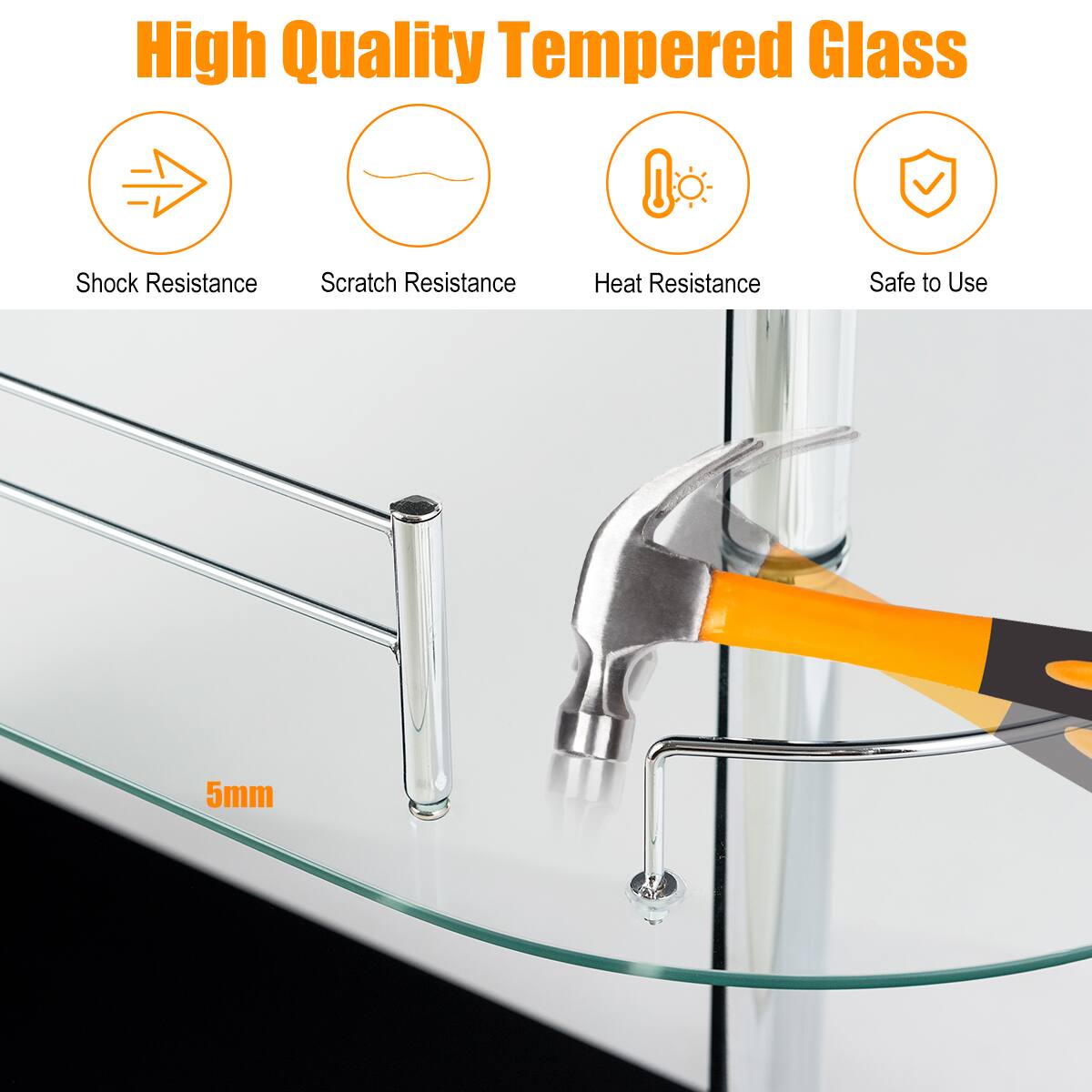 High Quality Tempered Glass: Shock Resistance, Scratch Resistance, Heat Resistance, Safe to Use, 5mm.