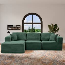 PexFix - 104" Wide Ribbed Velvet L-Shaped Sectional Sofa, Modular Couch with Chaise and Comfort Foam - Green
