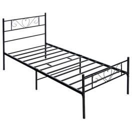 Sugift - Twin XL Metal Bed Frame with Heart-shaped Headboard - Black