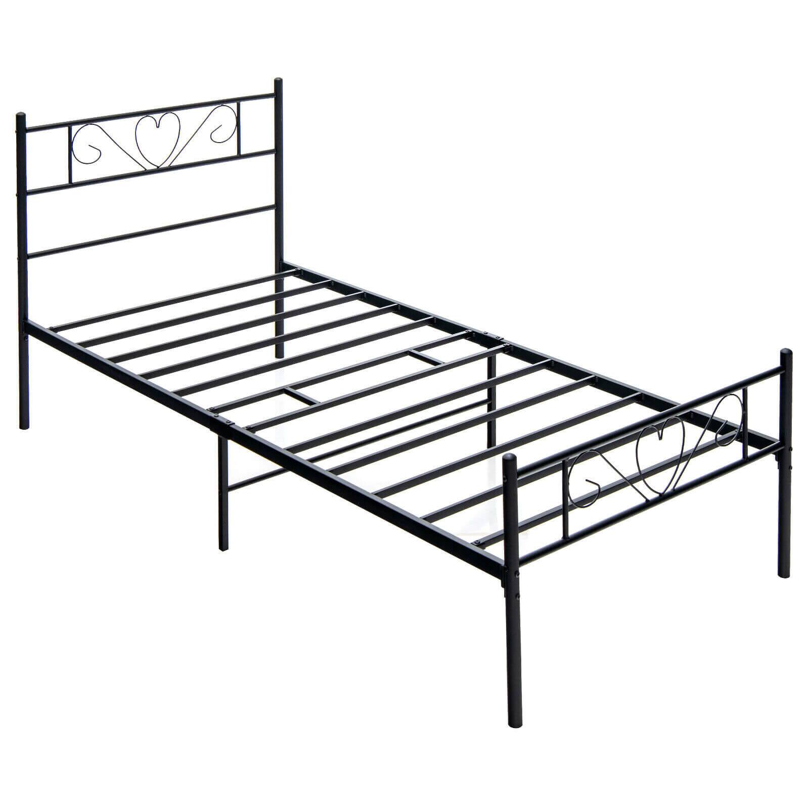 Front. Sugift - Twin XL Metal Bed Frame with Heart-shaped Headboard - Black.