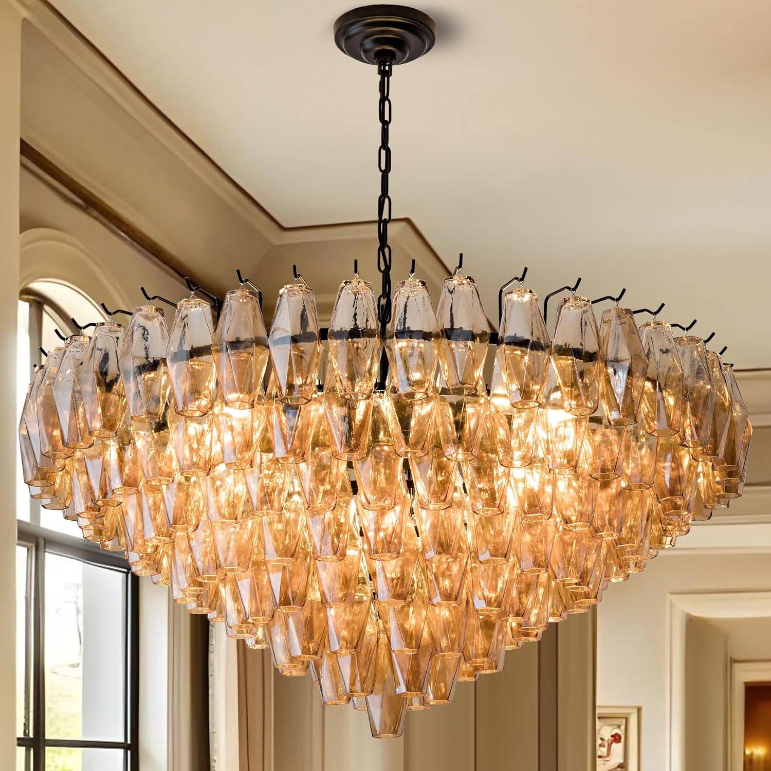 Front. Tiramisubest - Modern Round Chandelier, 37" Extra Large Black Chandeliers, 14-Light with Tiered Smoke Glass Tubes Ceiling Light - Black.