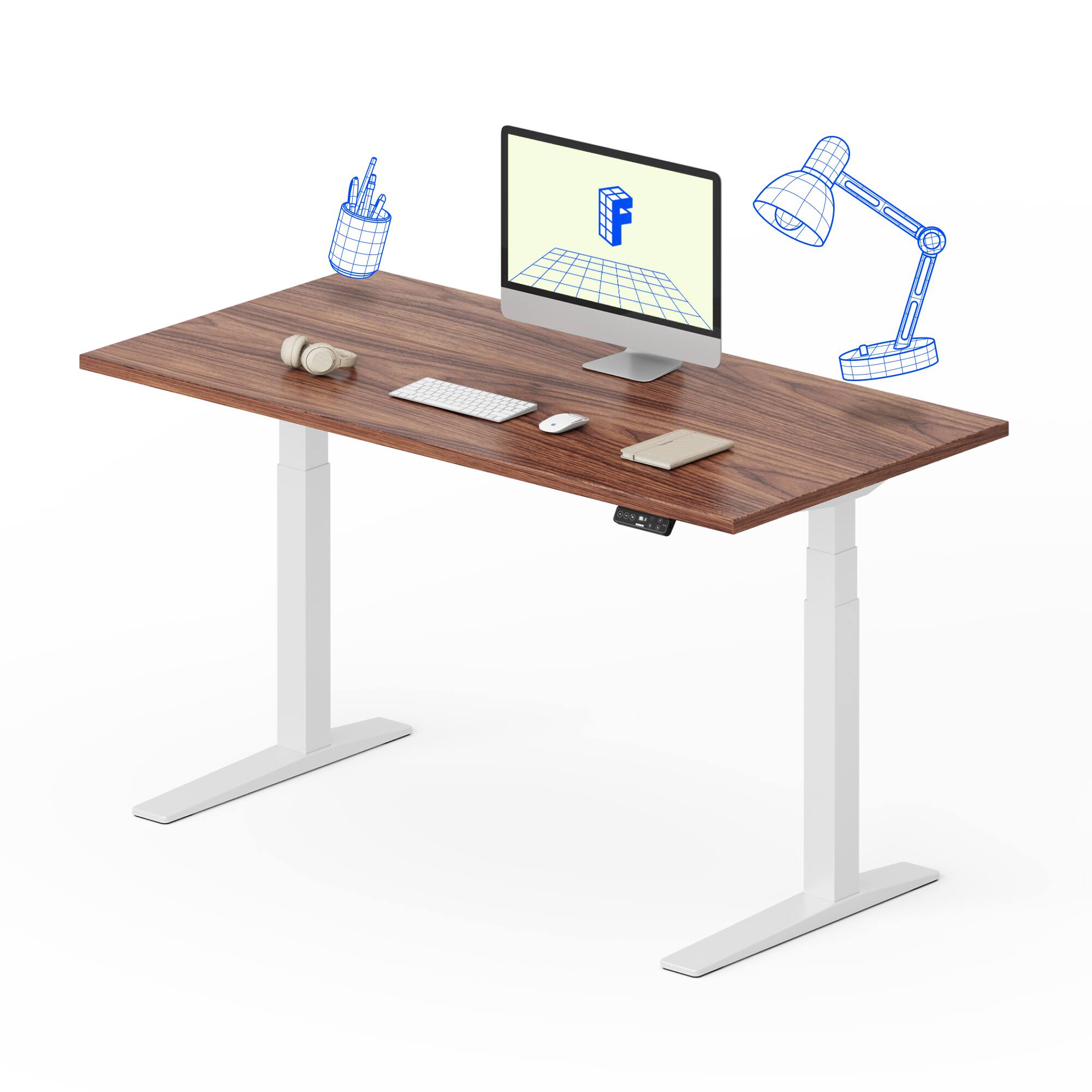 Alt View 6. FlexiSpot - FlexiSpot E7Pro 60''W Electric Adjustable Standing Desk, Black Walnut/White - Walnut.