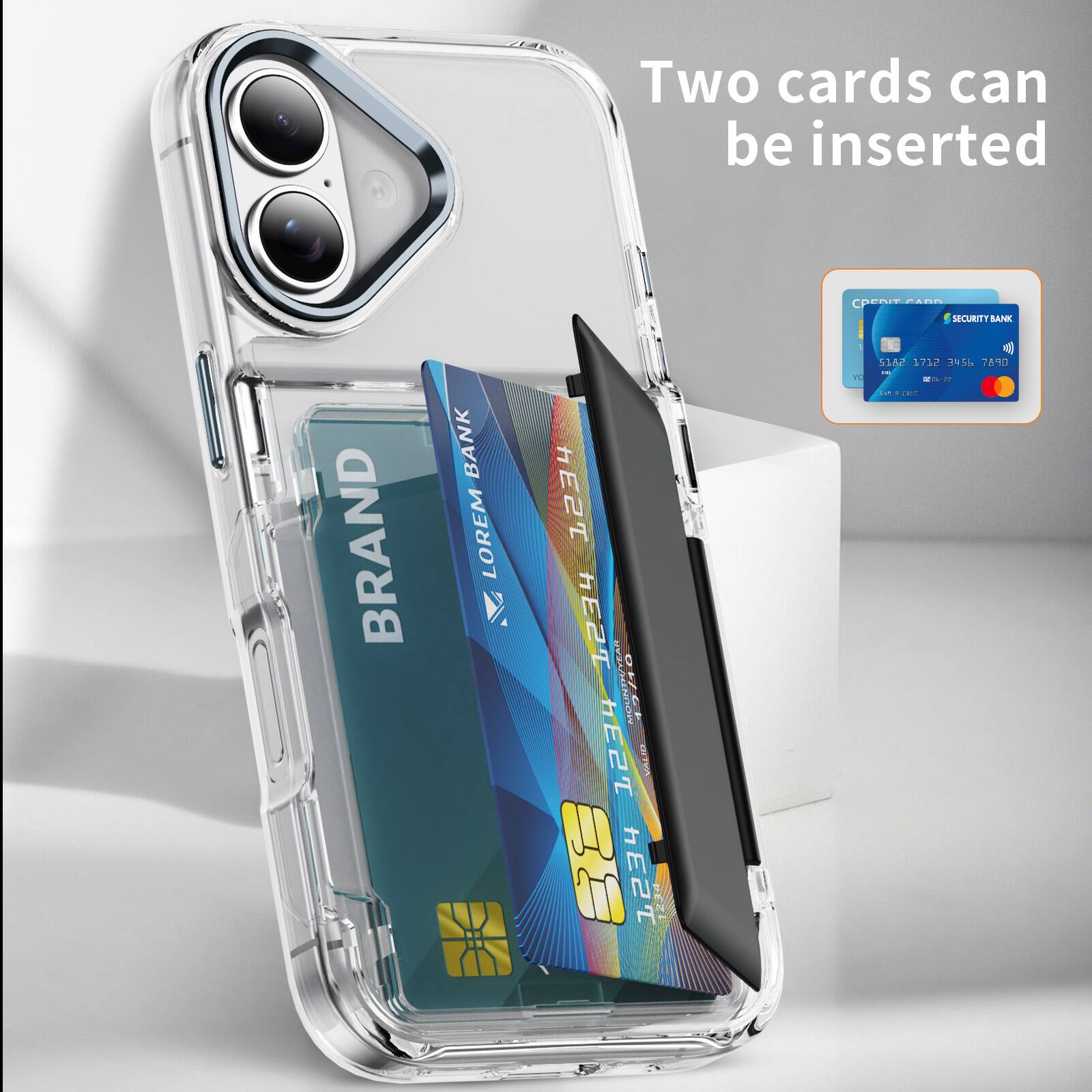Two cards can be inserted.

CPD 1dN SECURITY AAR BRAND BANK LOREM 1234 hE2T EAR 2 hE2ThE2T 1234 LIPP : 1 MALM I hE2T 1234 TE ZUT5 1712 2456 TARO ! I ... .
