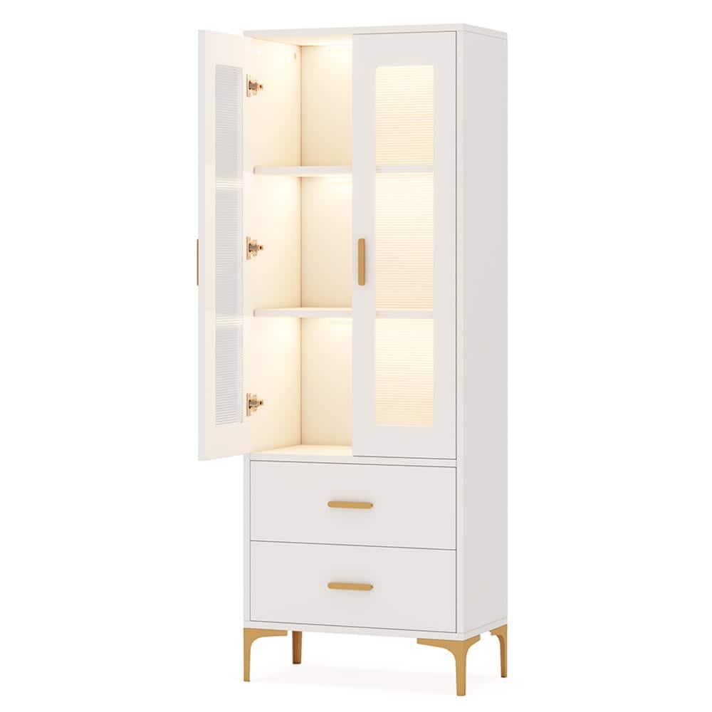 Kadyn - Bookshelf, Storage Shelf, Bookcase,Freestanding Bookcase Bookshelf with LED Light, Doors & 2 Drawers - White