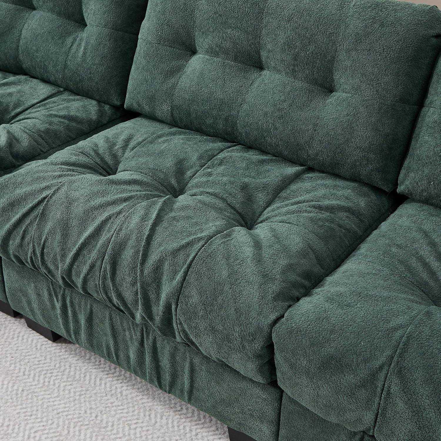Alt View 3. Trinkets Crazed - 88" Boucle Sectional Loveseat Sofa, Comfy Modular Convertible Couch Sofa Set w/Pillows - Green.