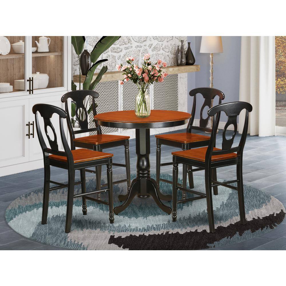 Back. East West Furniture - 5 Pc counter height set - high Table and 4 Kitchen Dining Chairs. - Black & Cherry.