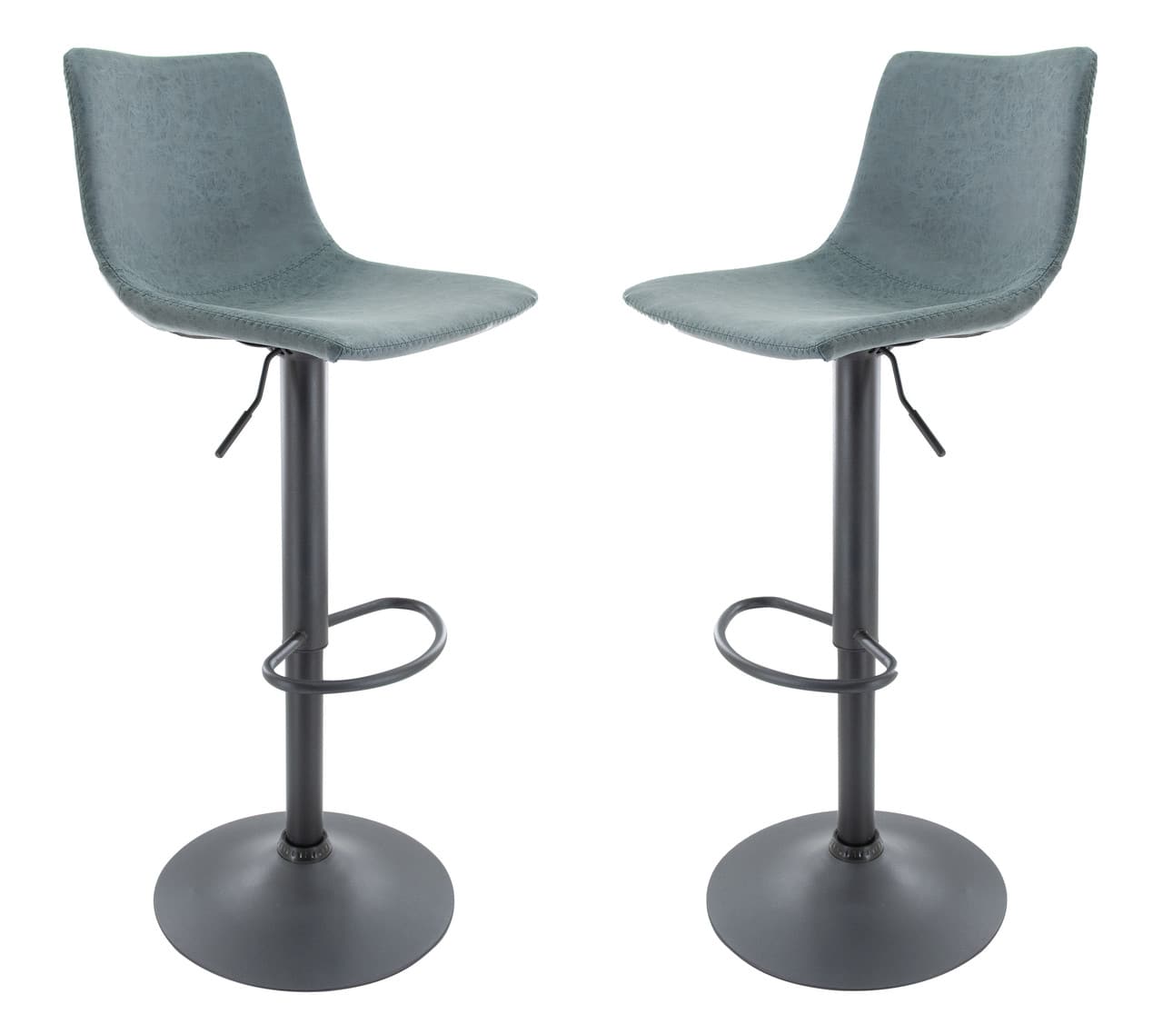 LeisureMod - Tilbury Modern Adjustable Bar Stool with Footrest, 360-Degree Swivel Hydraulic Counter Height Stool Set of 2 - Peacock Blue
