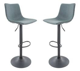 LeisureMod - Tilbury Modern Adjustable Bar Stool with Footrest, 360-Degree Swivel Hydraulic Counter Height Stool Set of 2 - Peacock Blue