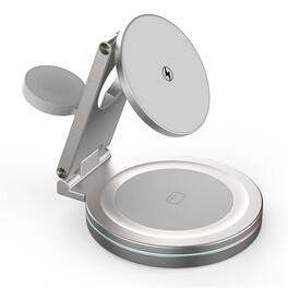 RISOKEYS - 360° Rotating Wireless Charger - Power Adapter, Metal Folding 3-in-1 Stand with Magnetic Fast Charging